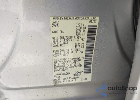 2017 Nissan Titan Sv from USA, damaged, VIN 1N6AA1EK0HN529042